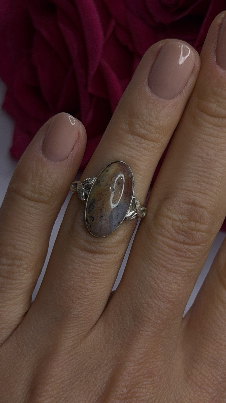 Vintage 925 Sterling Silver Moss Agate Ring Size 4.5
