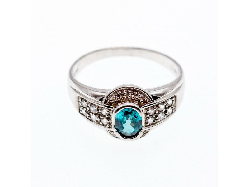 925 Sterling Silver Aquamarine & White Beryl Ring Size 14.25