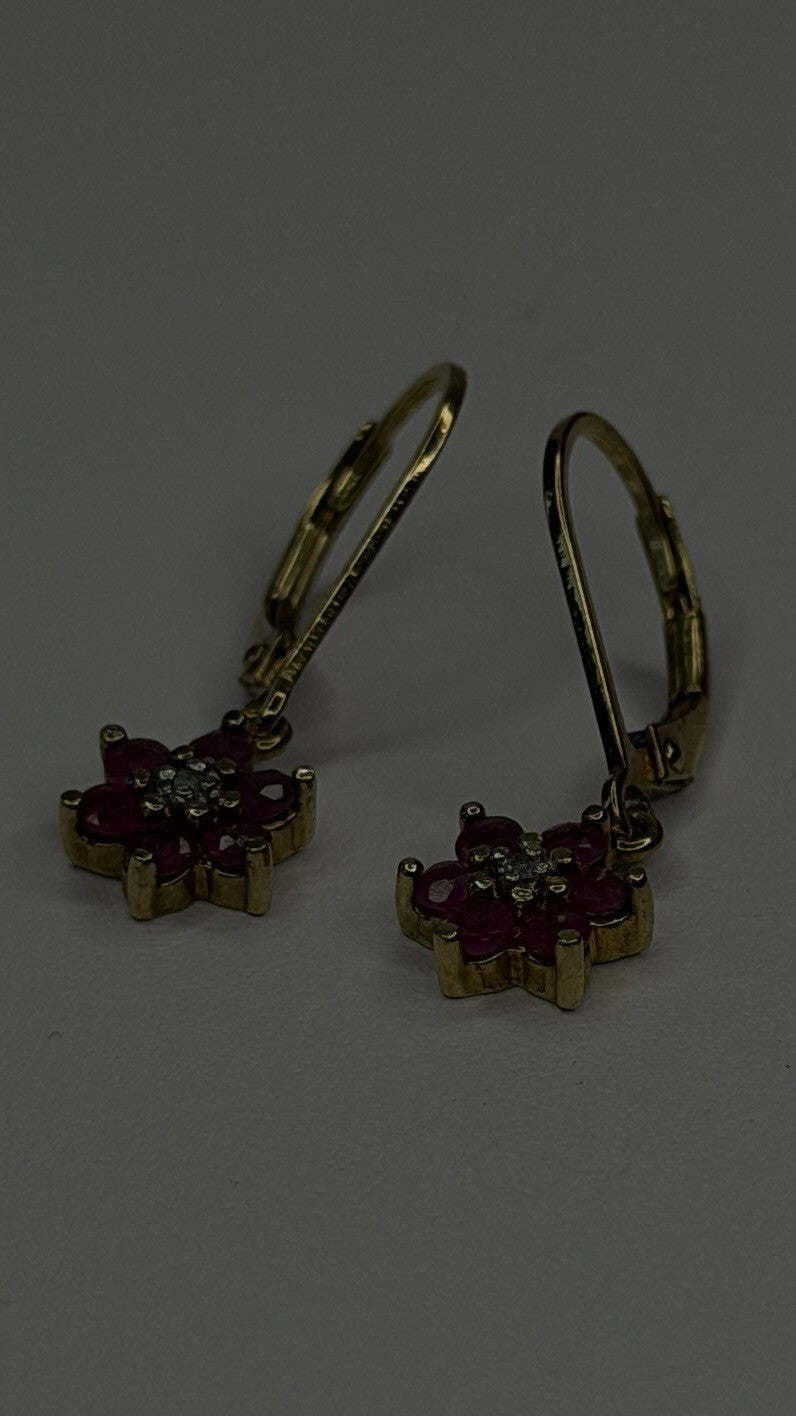 Flower 925 Sterling Silver Gold Plated Pink & White Topaz Earrings