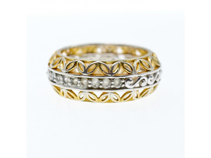 925 Sterling Silver Gold Plated Sapphires Openwork Ring Size 7.5