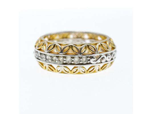 925 Sterling Silver Gold Plated Sapphires Openwork Ring Size 7.5