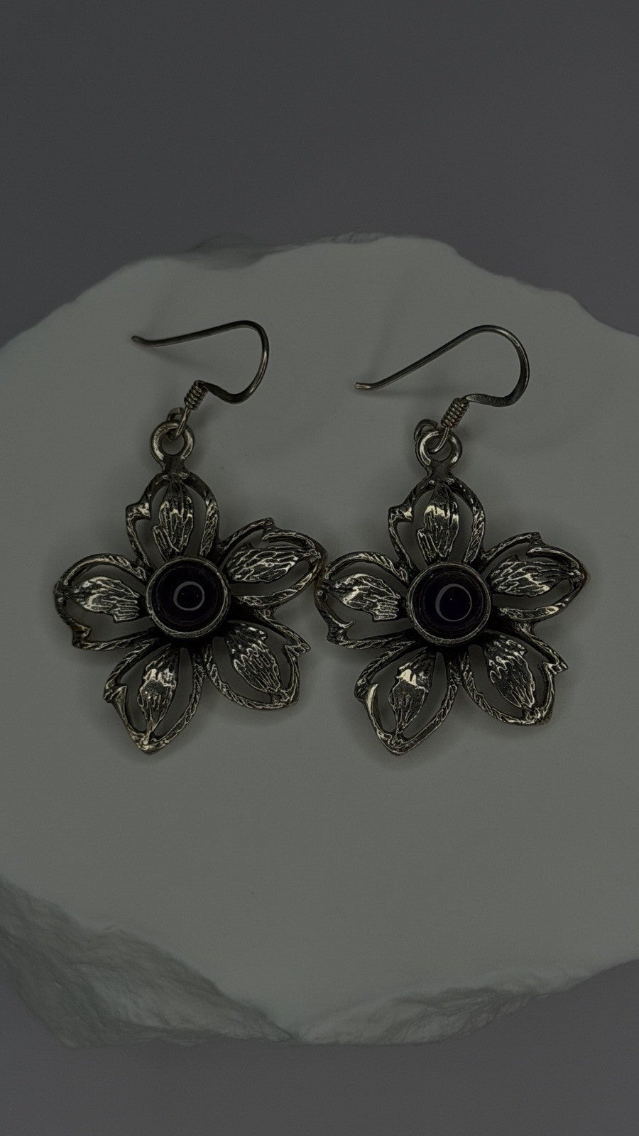 Vintage Flower 925 Sterling Silver Amethyst Earrings