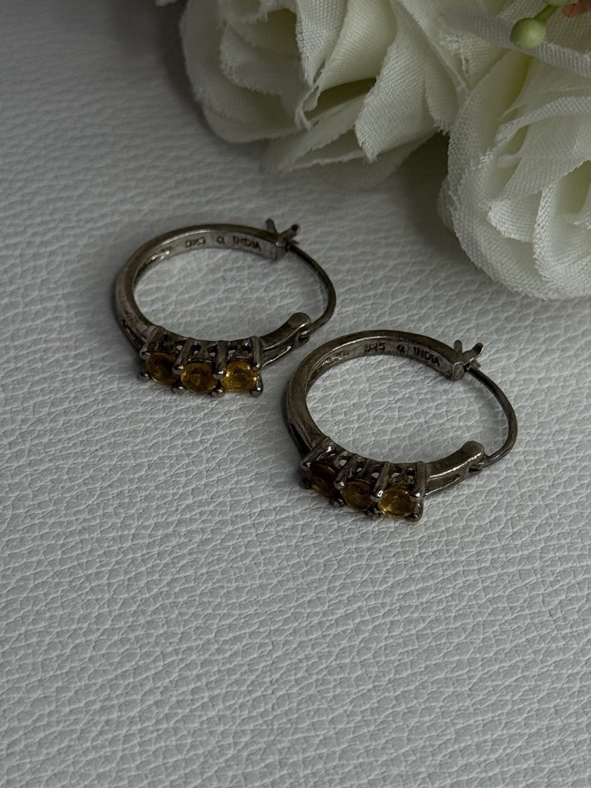 925 Sterling Silver Citrine Earrings Length 0.80 Inch