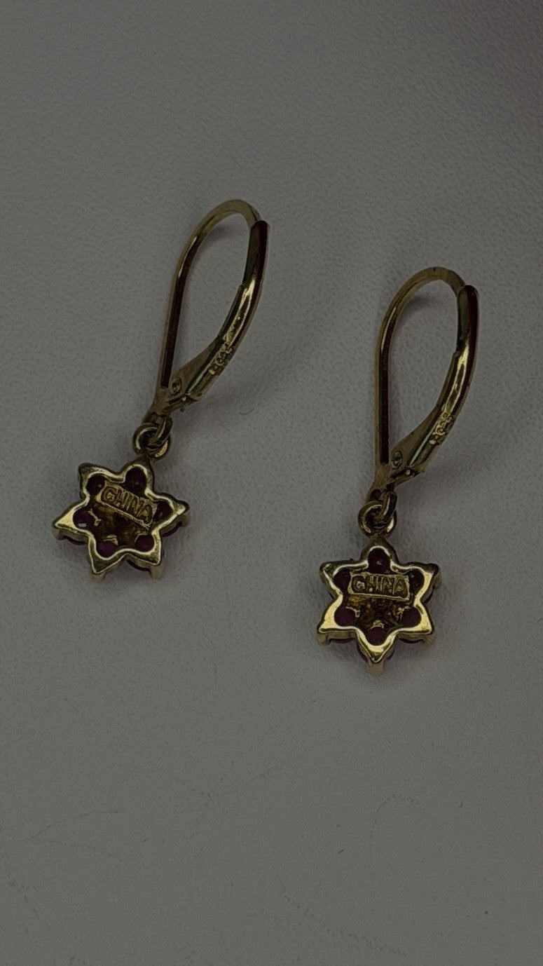 Flower 925 Sterling Silver Gold Plated Pink & White Topaz Earrings