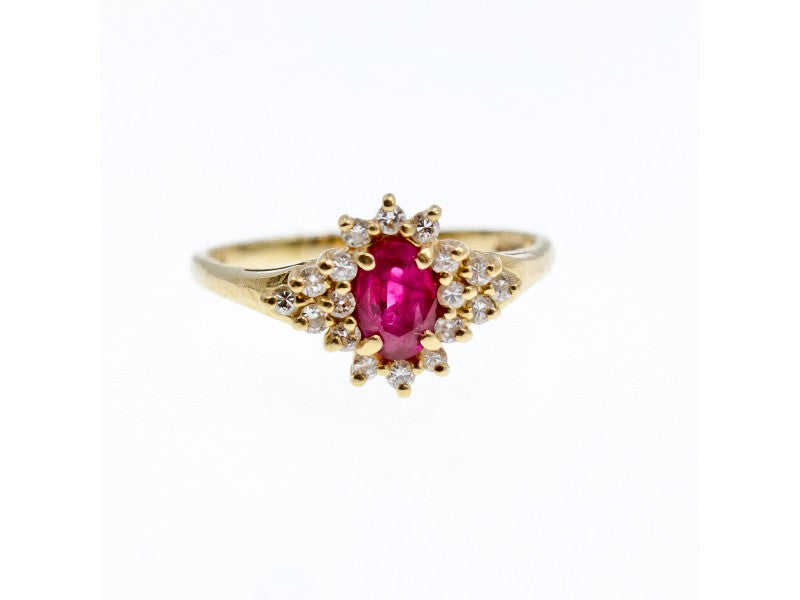 14K Yellow Gold Ruby & Diamonds Ring Size 8