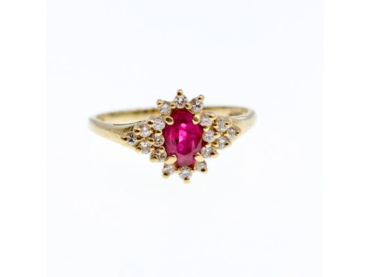 14K Yellow Gold Ruby & Diamonds Ring Size 8