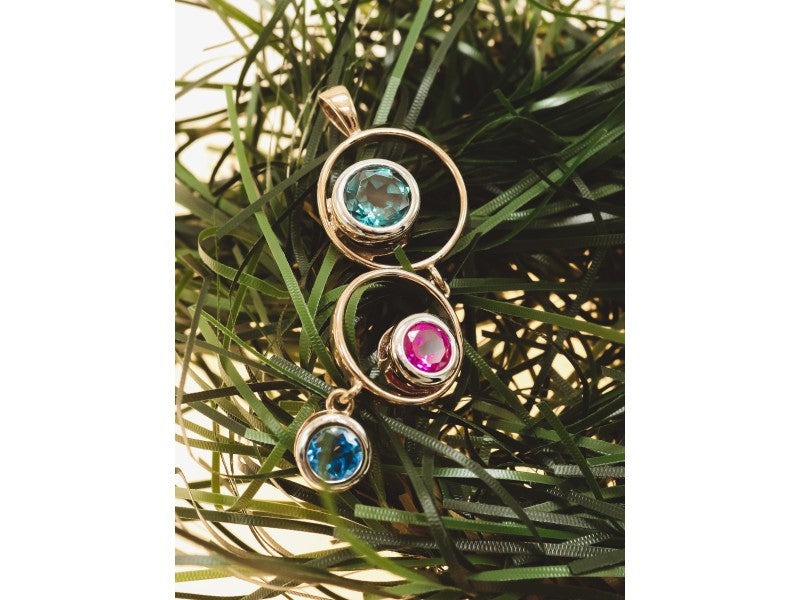 925 Sterling Silver Gold Plated Aquamarine, Topaz & Tourmaline Pendant