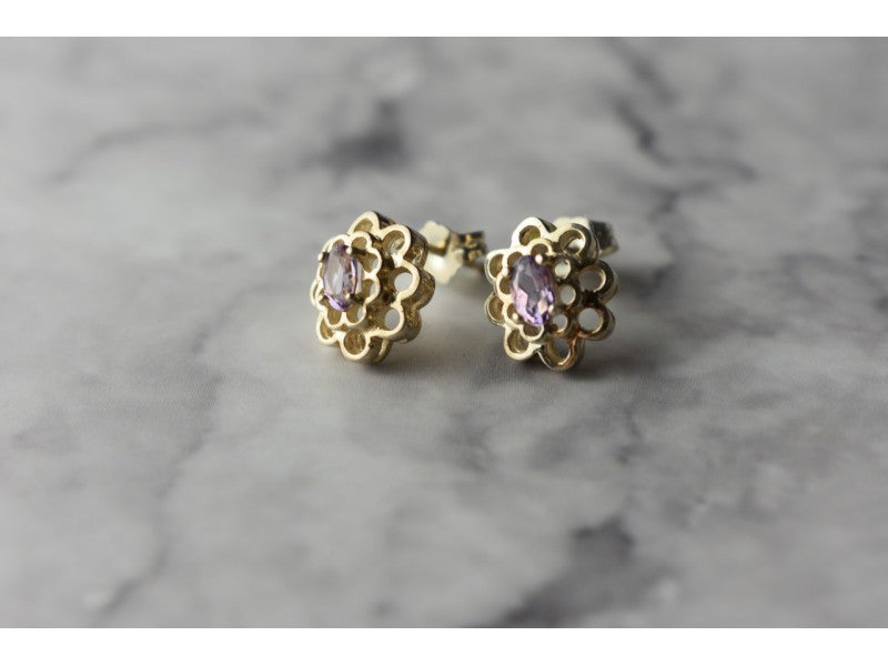 925 Sterling Silver Amethyst Stud Earrings
