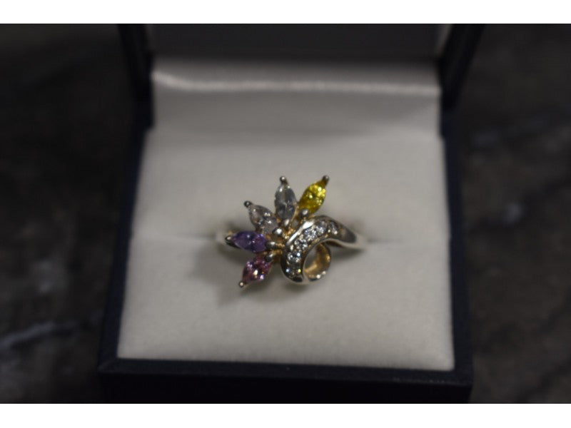 925 Sterling Silver Multicolor CZ Ring Size 9