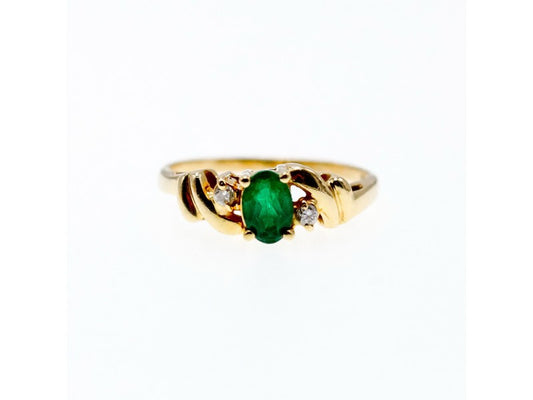 14K Yellow Gold Emerald & Diamonds Ring Size 8