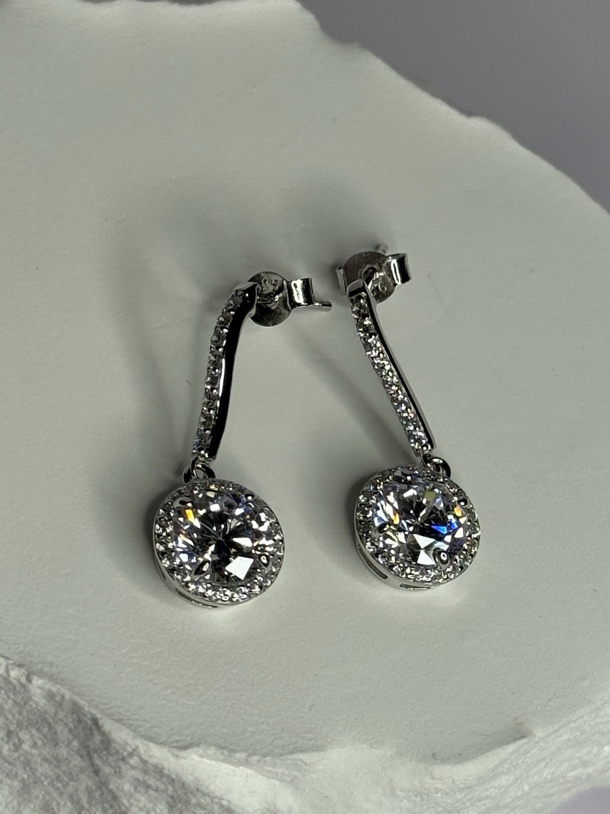 925 Sterling Silver Dream CZ Earrings Length 1.05 Inch