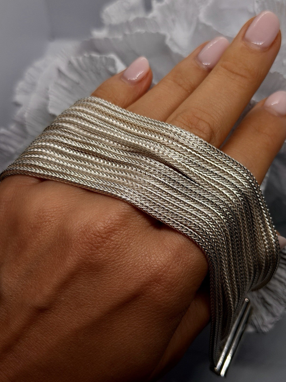 Italy 925 Sterling Silver 13 Multi-Strand Woven Chain Cuff Bracelet 7