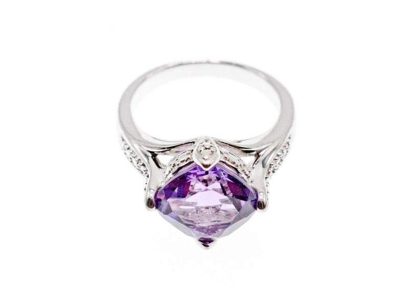 925 Sterling Silver Tourmaline & CZ Ring Size 6.75