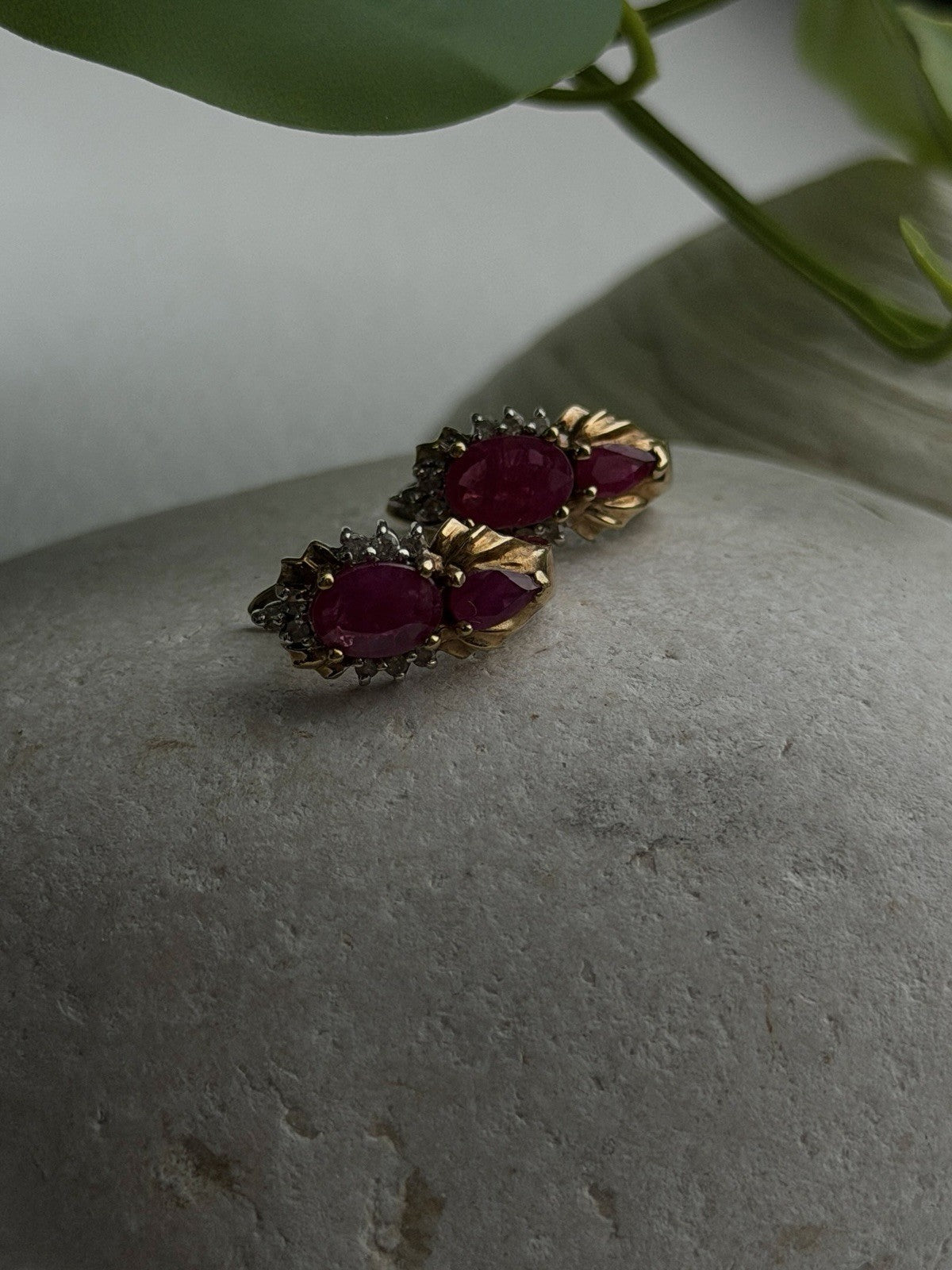 Elegant 10K Yellow Gold Ruby & Diamond Earrings