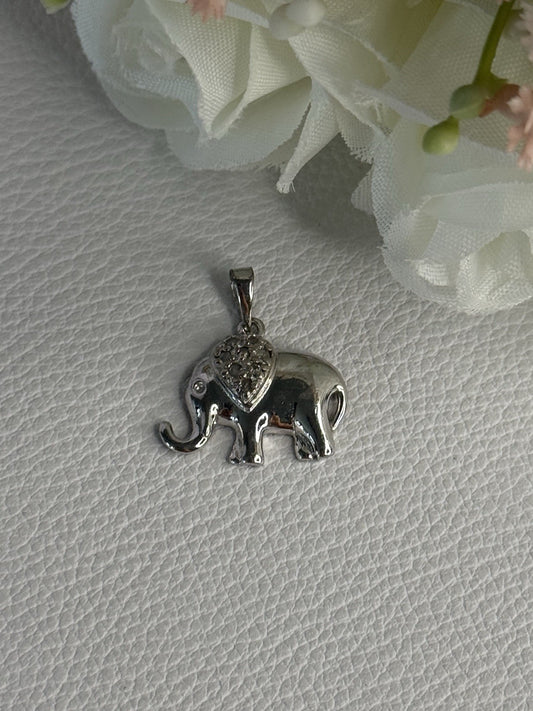 925 Sterling Silver Beryl Elephant Pendant Length 0.80 Inch