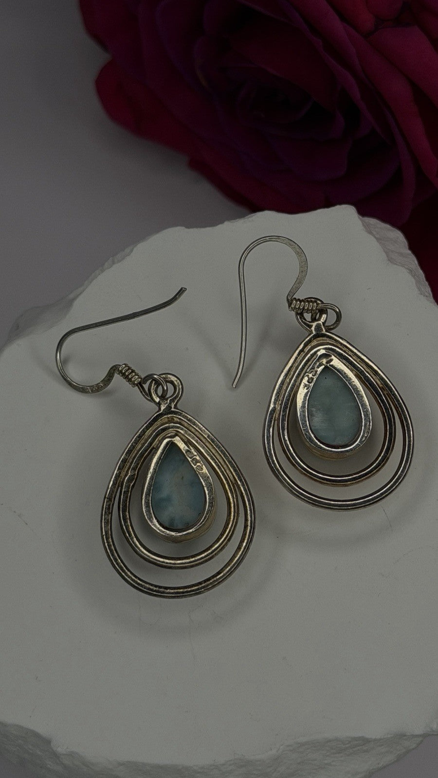 Vintage 925 Sterling Silver Blue Larimar Drop Earrings