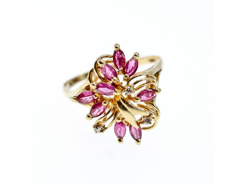 14K Yellow Gold Spinel & Diamonds Ring Size 10.5