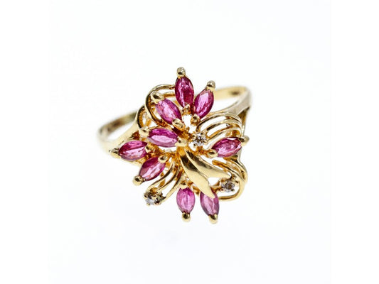 14K Yellow Gold Spinel & Diamonds Ring Size 10.5