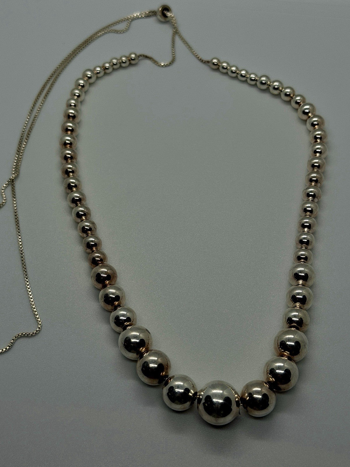 Elegant 925 Sterling Silver Graduated Bead Necklace Adjustable