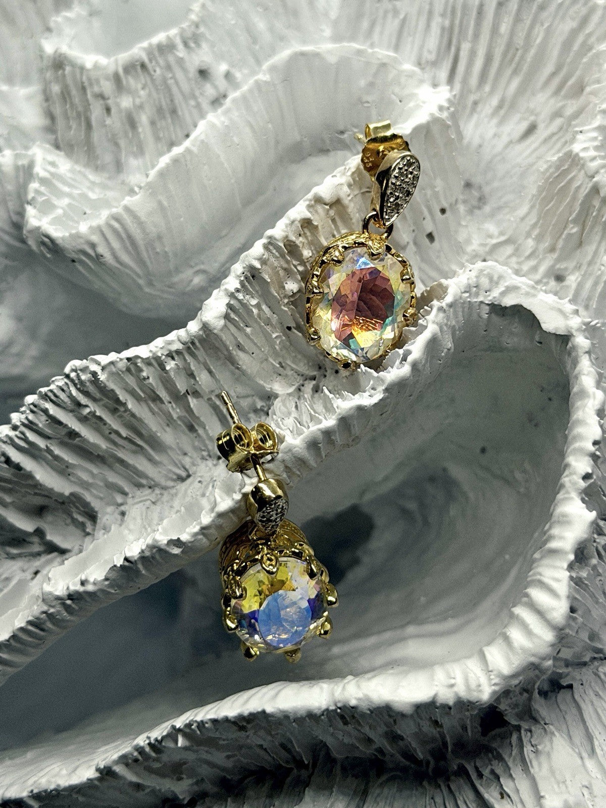 925 Sterling Silver Gold Plated Mystic Topaz Dangle Earrings