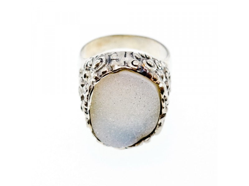 925 Sterling Silver Druzy Quartz Ring Size 10.5