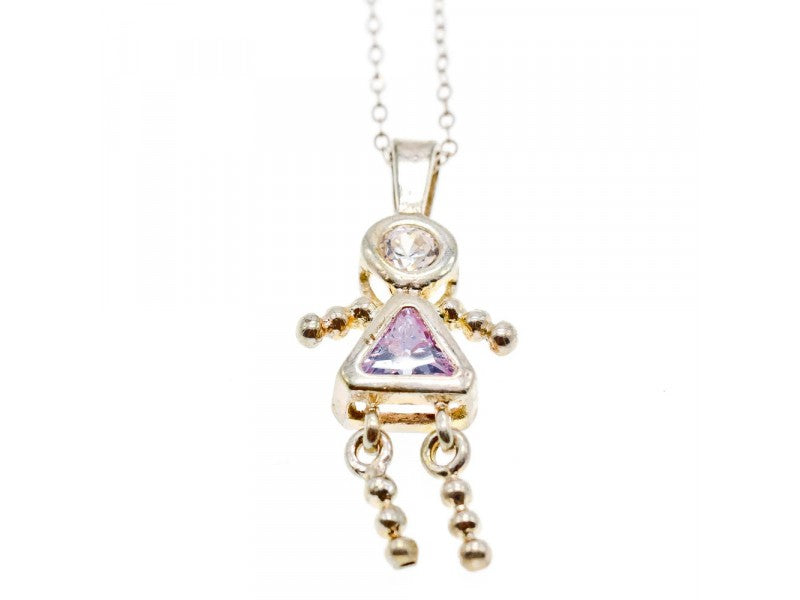 925 Sterling Silver CZ "Girl" Chain With Pendant