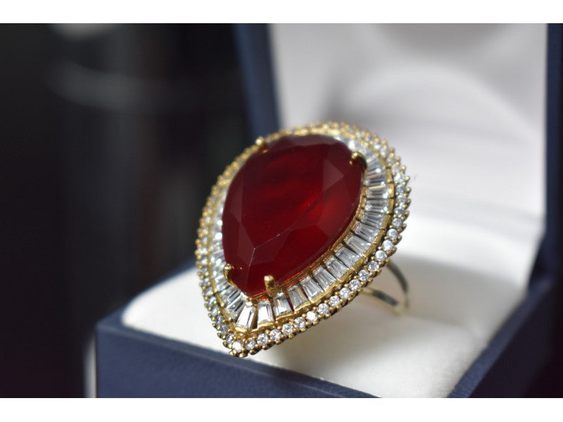 925 Sterling Silver With Gilding Red Alpanite Ring Size 9.5