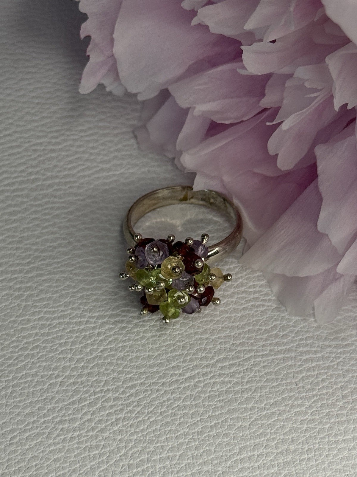 925 Sterling Silver Garnet Amethyst Citrine Peridot Ring Size 9