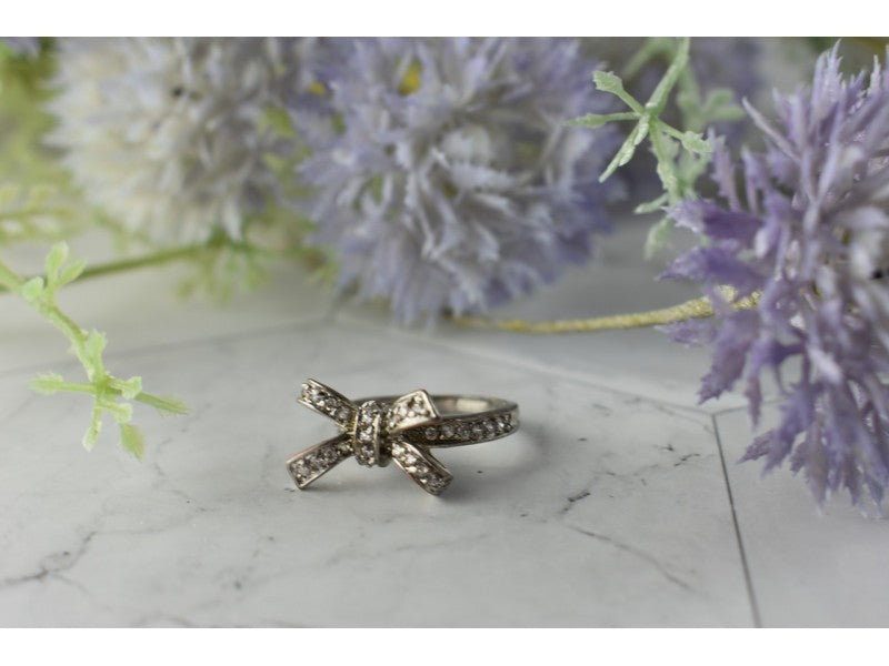 925 Sterling Silver White Beryl (Goshenite) "Bow" Ring Size 6.75