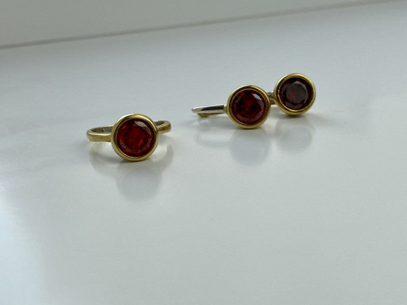 925 Sterling Silver Gold Plated Garnet & CZ Jewelry Set Turkey