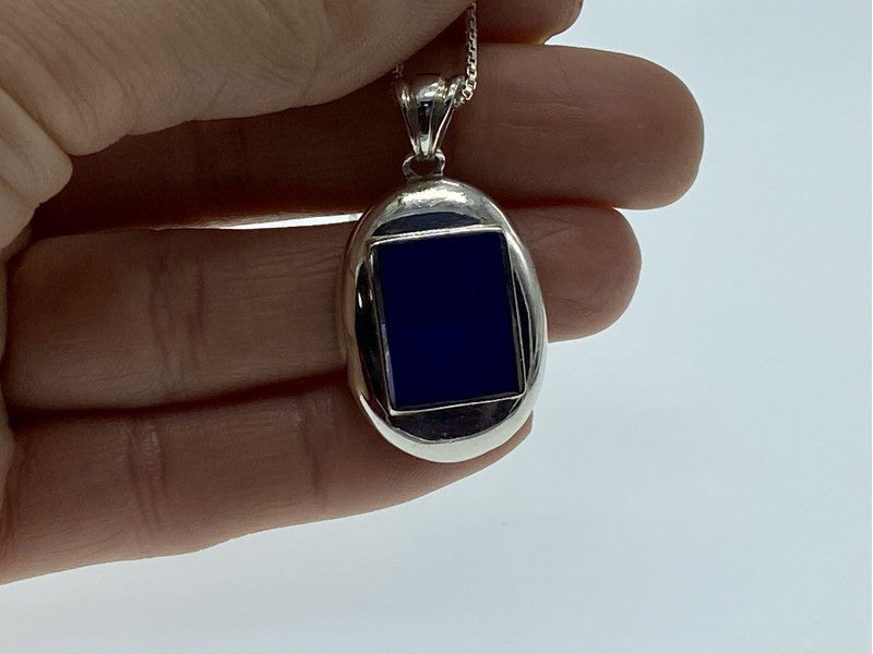 925 Sterling Silver Blue Enamel Chain With Pendant