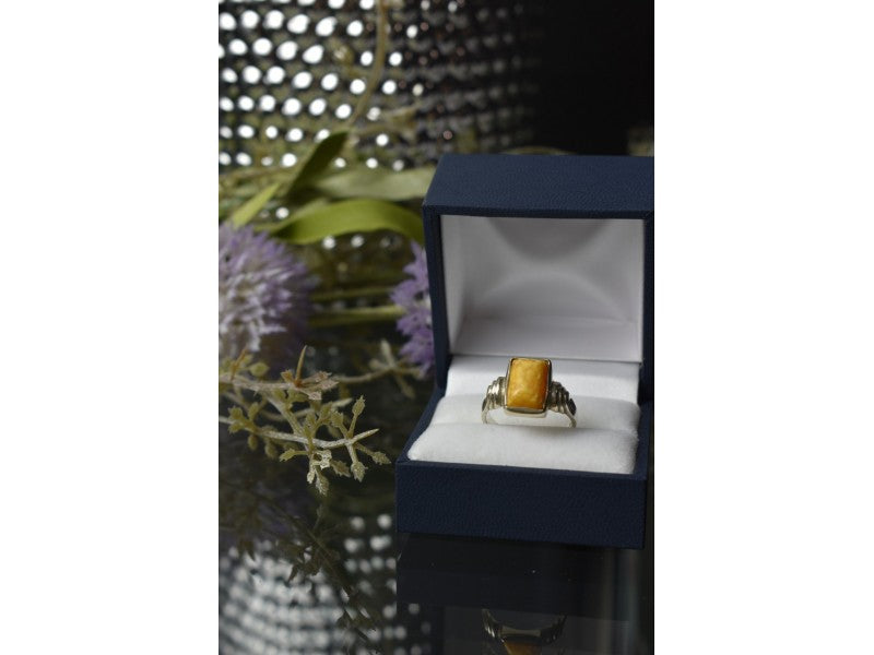 925 Sterling Silver Yellow Jasper Ring Size 7.5