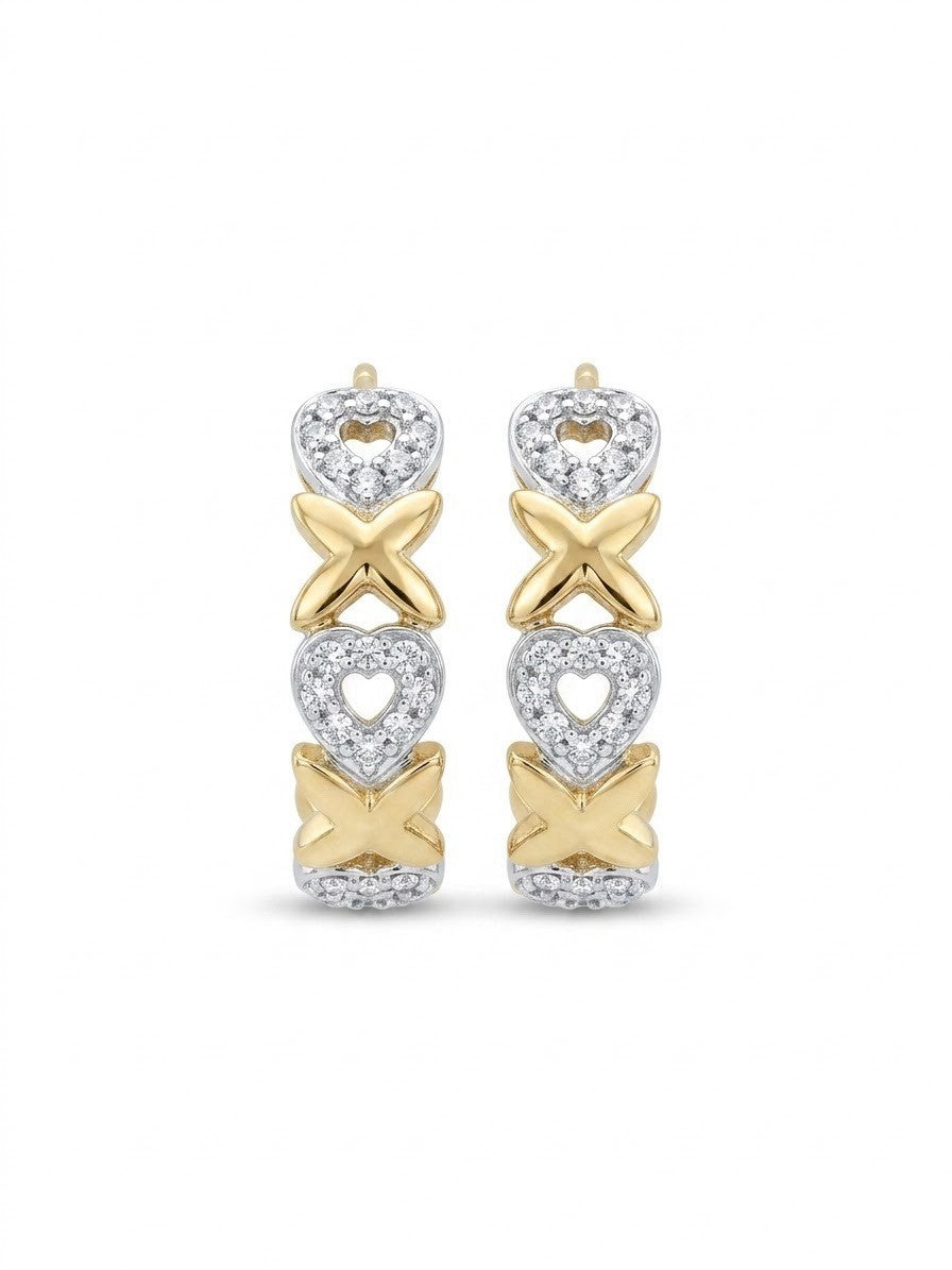 Two-Tone Heart Hoop Yellow Gold Plated 925 Sterling Silver Earrings