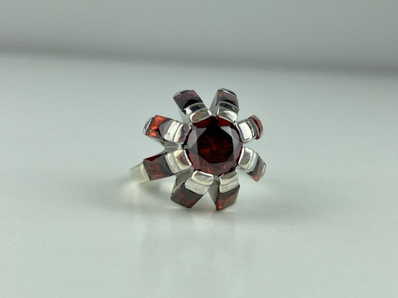 925 Sterling Silver Spessartine "Flower" Ring Size 6.5