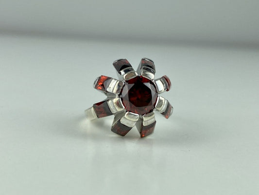 925 Sterling Silver Spessartine "Flower" Ring Size 6.5