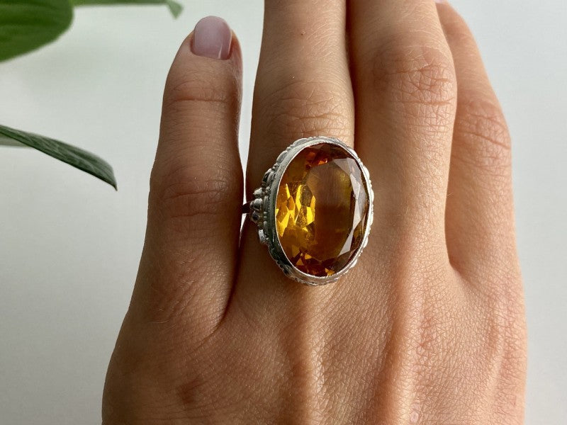 925 Sterling Silver Jewelry Glass Ring Size 6.5