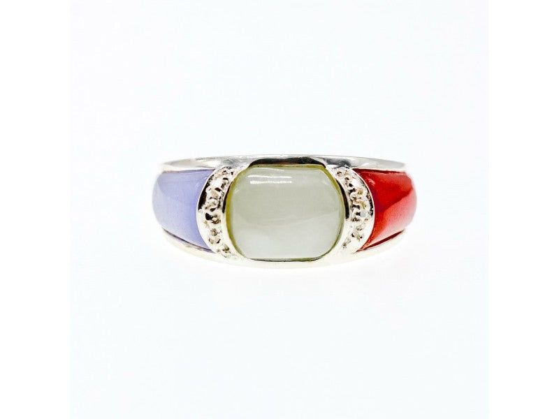 925 Sterling Silver Multicolor Nephrite Ring Size 11.75