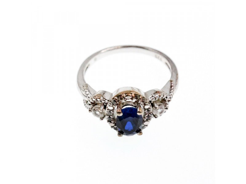 925 Sterling Silver Blue & White Sapphire "Snow Queen" Ring Size 7.25