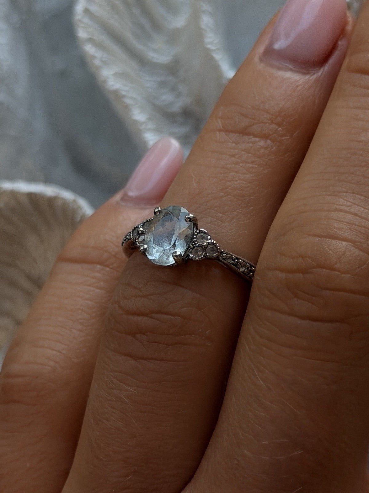 925 Sterling Silver Blue Topaz & Beryl Stones Ring Size 6