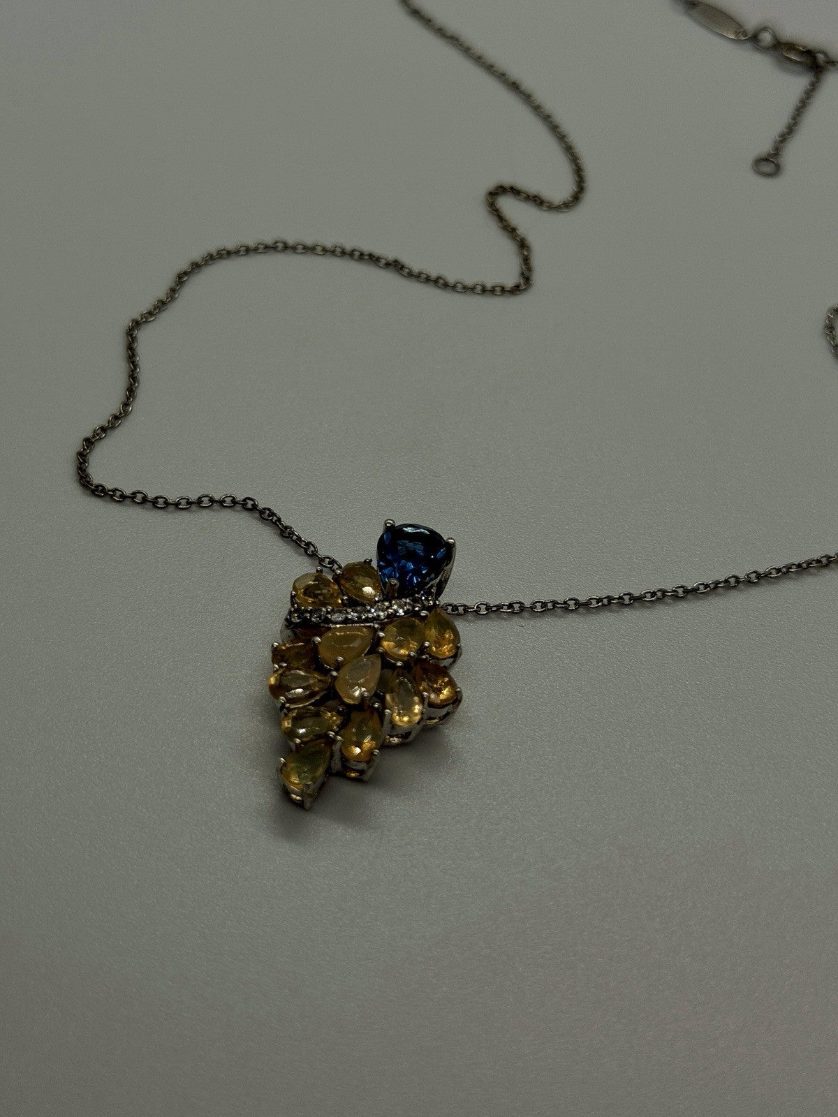 925 Sterling Silver Fire Opal & Blue Topaz & Beryl Necklace