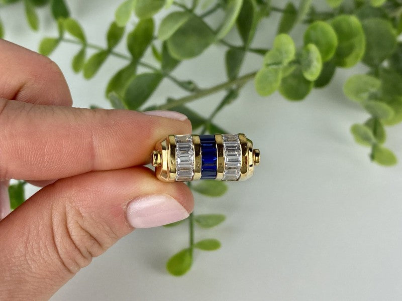 925 Sterling Silver Gold Plated Sapphires & CZ Ring Size 7