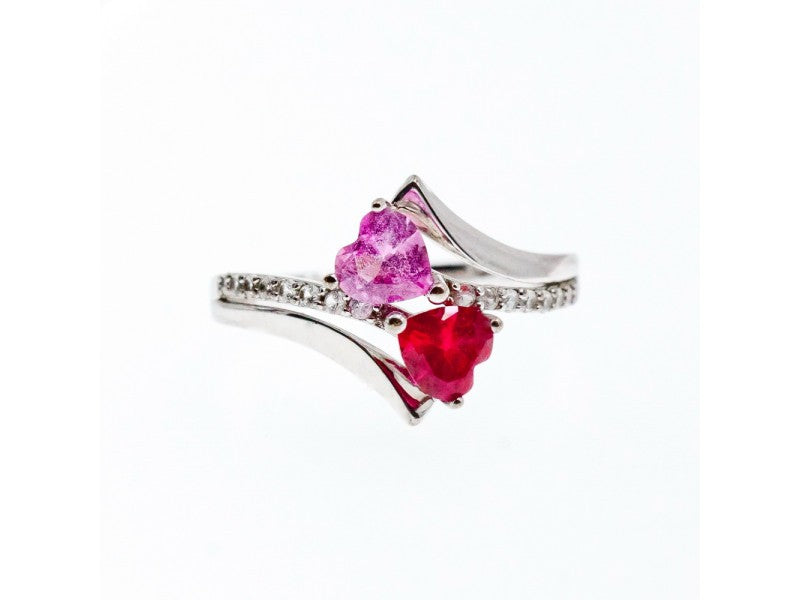 925 Sterling Silver Ruby, Morganite & Quartz "Heartz" Ring Size 7