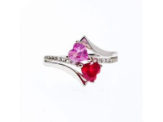 925 Sterling Silver Ruby, Morganite & Quartz "Heartz" Ring Size 7