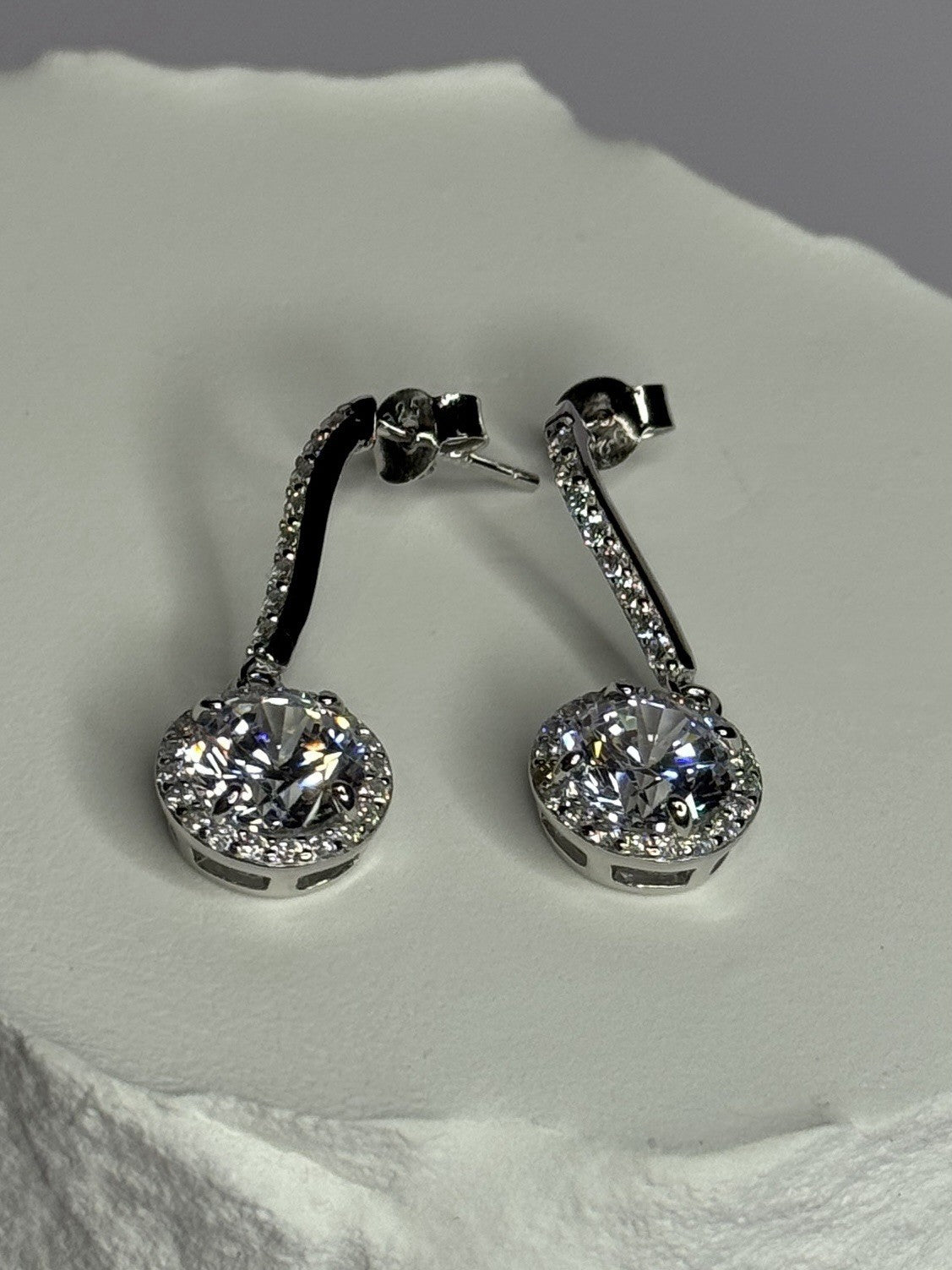 925 Sterling Silver Dream CZ Earrings Length 1.05 Inch