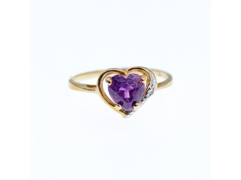 10K Yellow Gold Amethyst & Diamond Ring Size 7.25