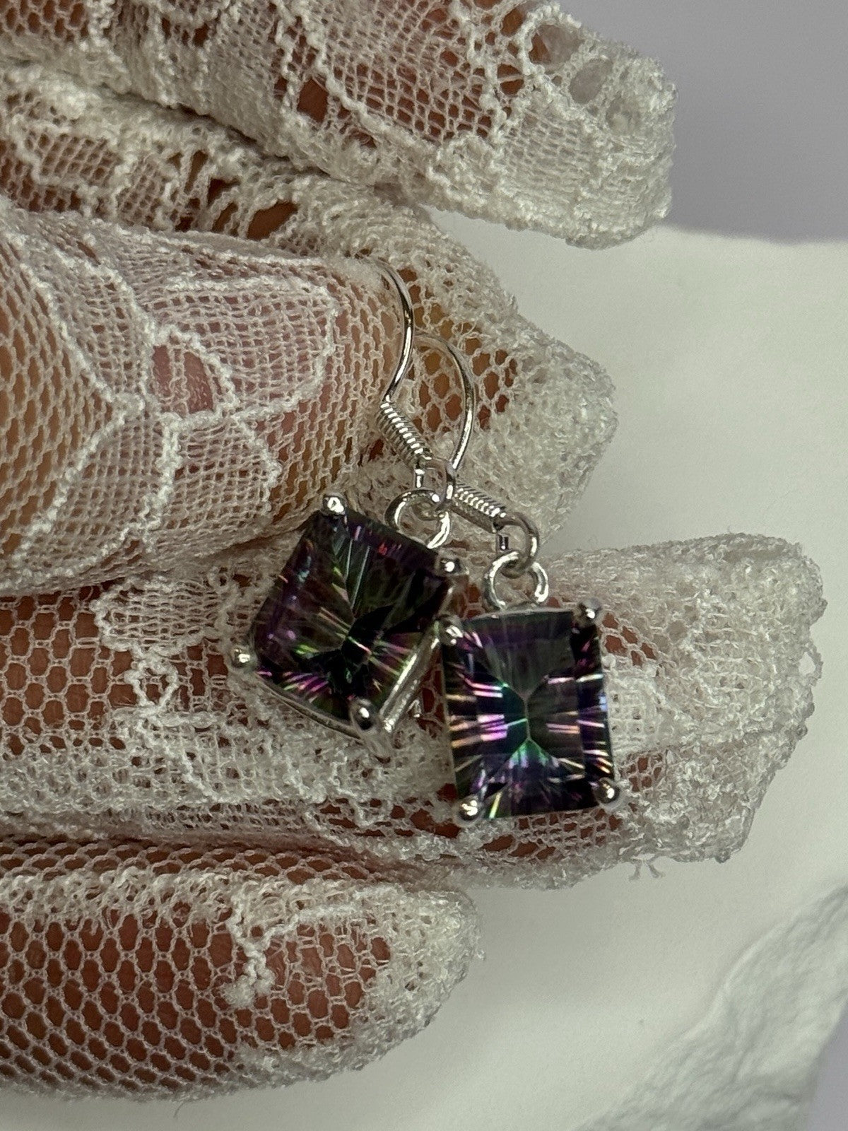 925 Sterling Silver Alexandrite Elegant Earrings Length 1.2 Inch