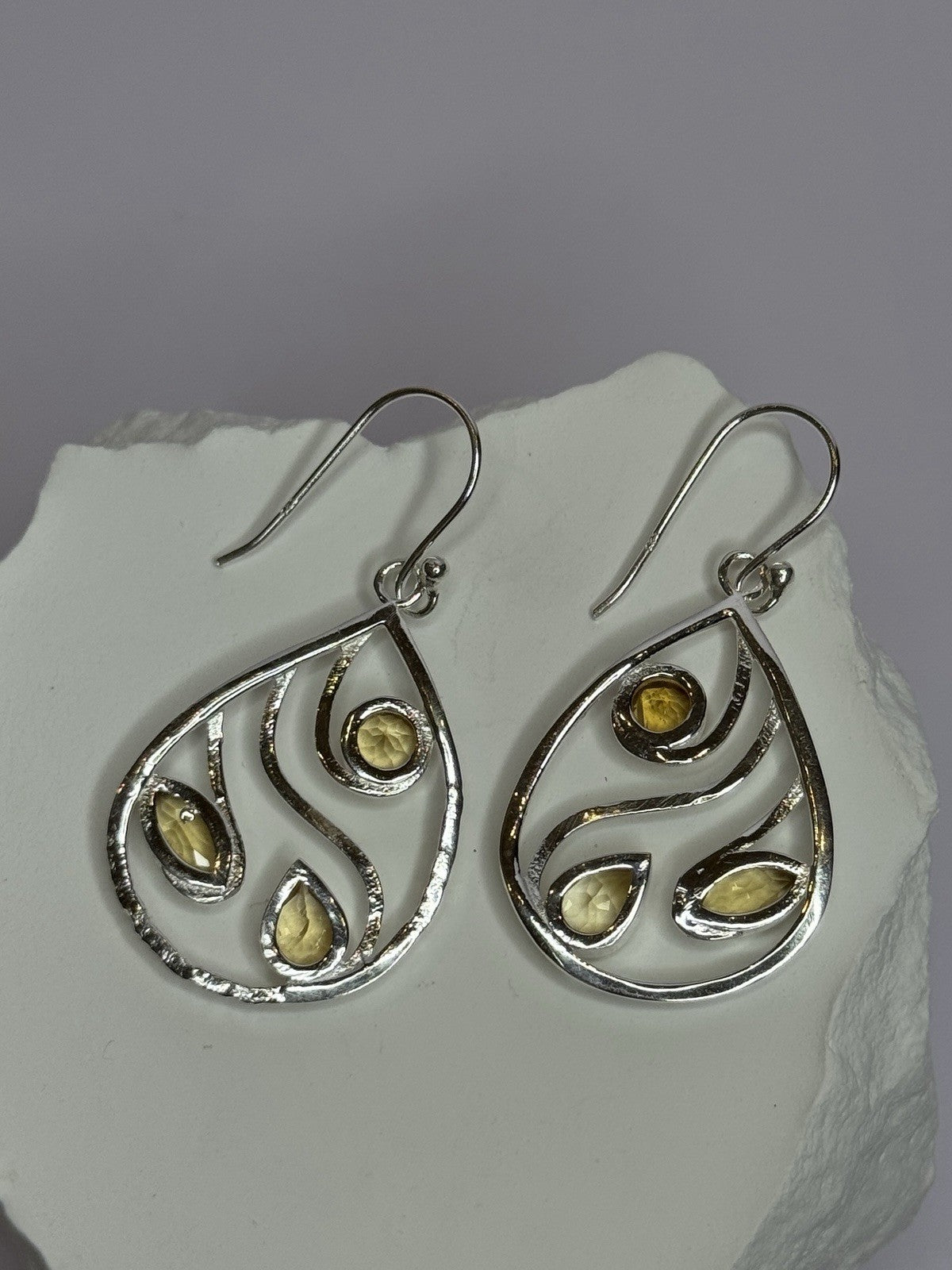925 Sterling Silver Citrine Earrings Length 1.8 Inch