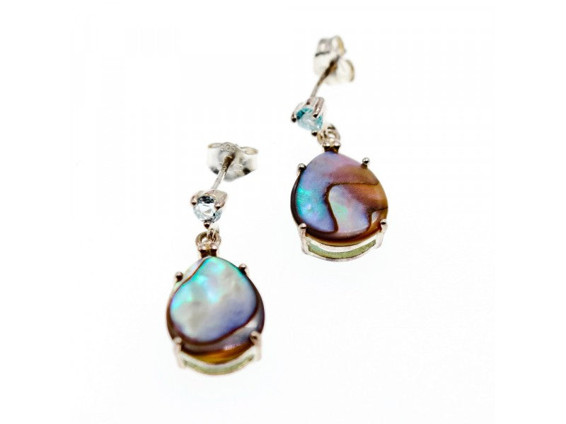 925 Sterling Silver Haliotis & Topaz Stud Earrings