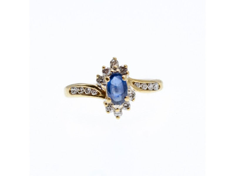 10K Yellow Gold Blue Sapphire & Diamonds Ring Size 5