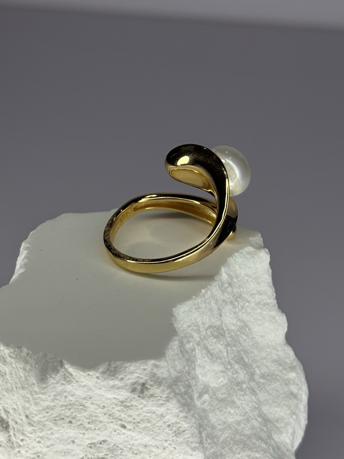 925 Sterling Silver Gold Plated Pearl Ring Size Adjustable